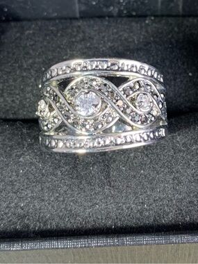 Ring SilverTone Multi-Row Crystal Statement Ring